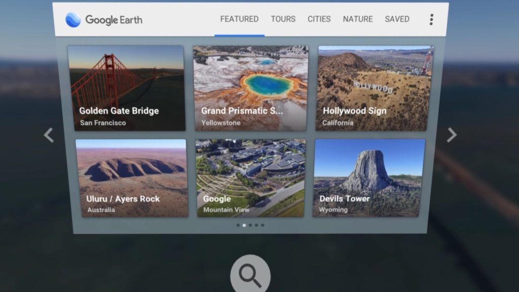 Google Earth VRのメニュー画面