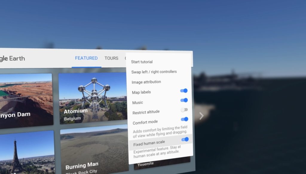 Google Earth VRのオプション画面